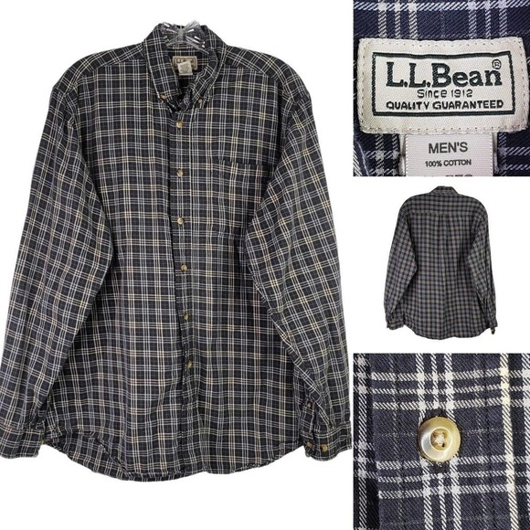 LL Bean Mens Button Down Flannel Shirt Blue Plaid Medium Long Sleeve Lodge - Picture 1 of 11
